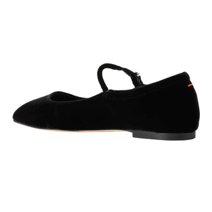 Velvet Square Toe Mary Jane Flats with Buckle Strap in Black