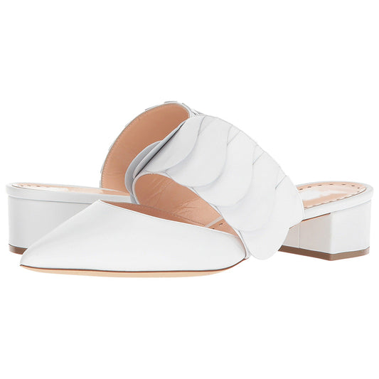 White Pointed Toe Low Chunky Heel Mules for Women
