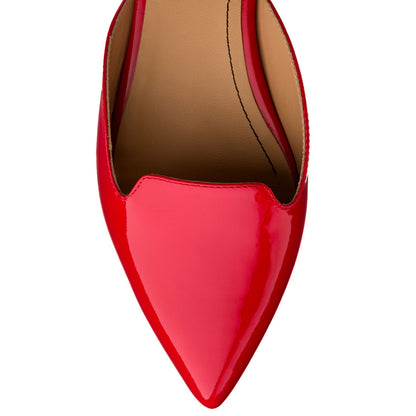 Red Patent Leather Closed Pointy Toe Rhinestone Ankle Strap Flats