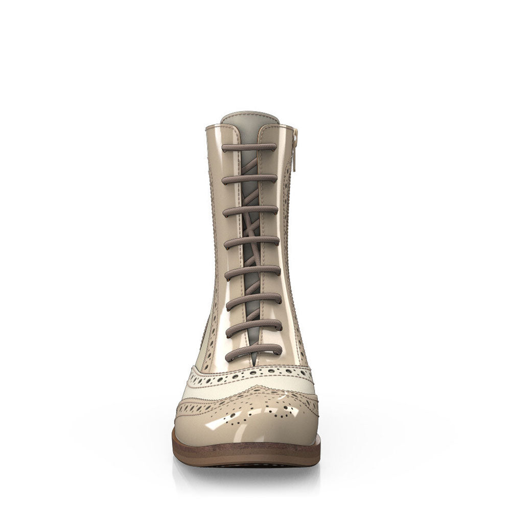 Beige Round Toe Block Heel Lace Up Ankle Booties for Women