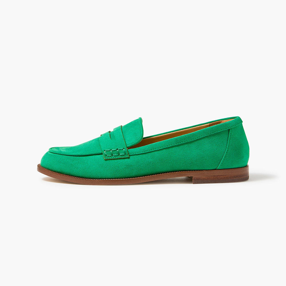 Green Vegan Suede Round Toe Comfortable Flat Penny Loafers Women