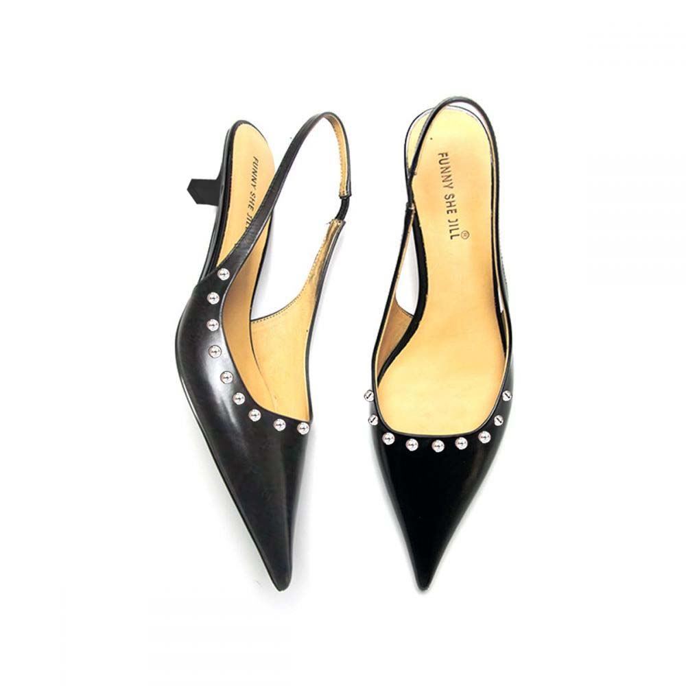Women's Pointed-Toe Studded Kitten Heel Slingback Pumps for Office