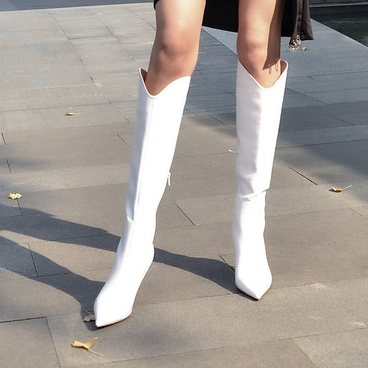 White Simple Boots Fashion Autumn And Winter Knee High Boots