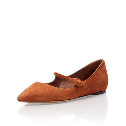 Vintage Tan Vegan Suede Pointed Toe Mary Jane Flats