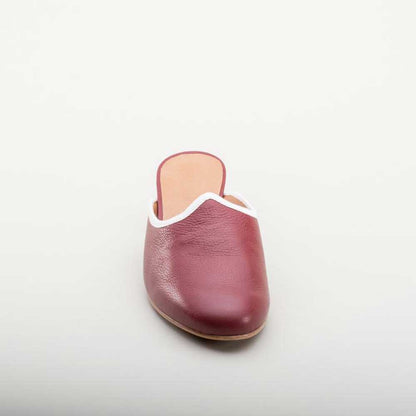 Women's Maroon & White Round Toe Spool Heel Vintage Mules Shoes