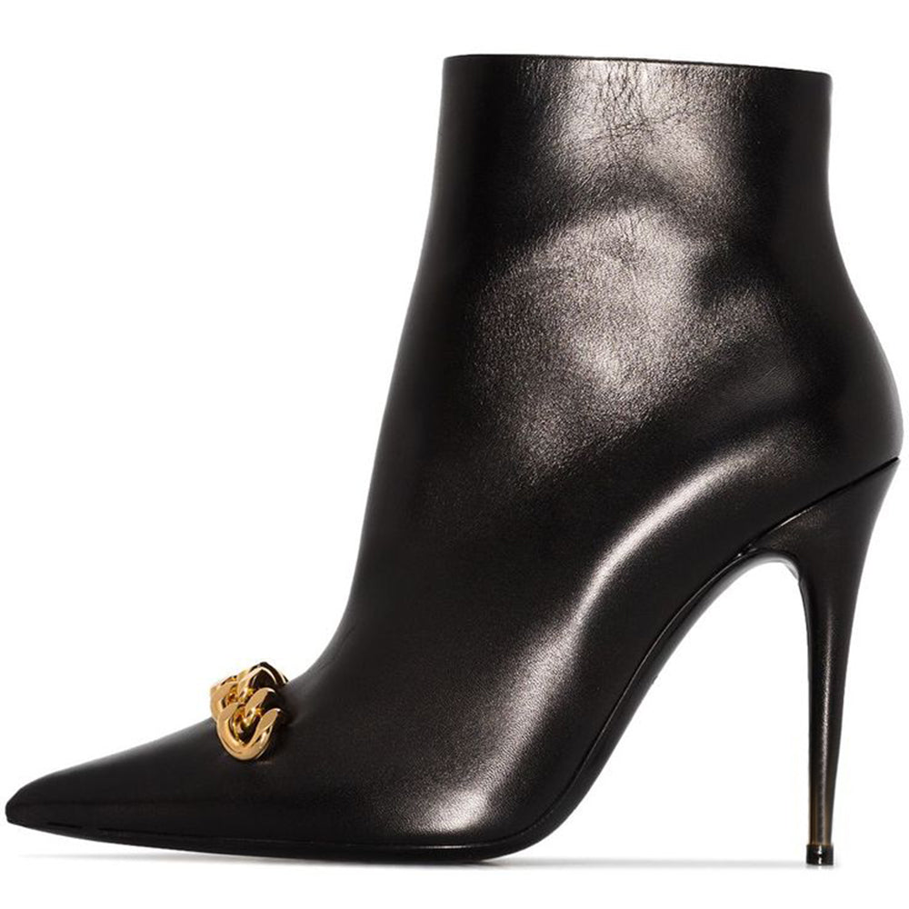 Black Vegan Leather Closed Toe Stiletto Heel Ankle Boots