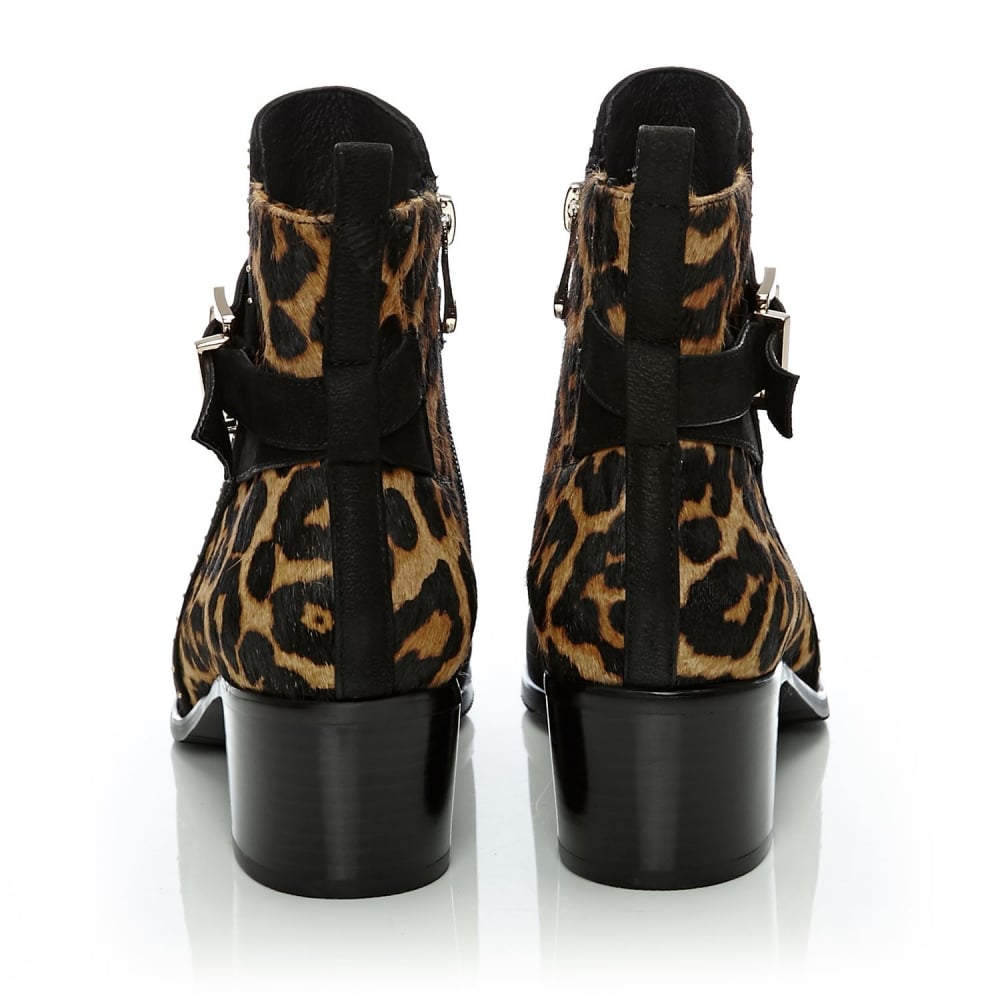 Black & Brown Leopard Print Ankle Boots Round Toe Studs Booties