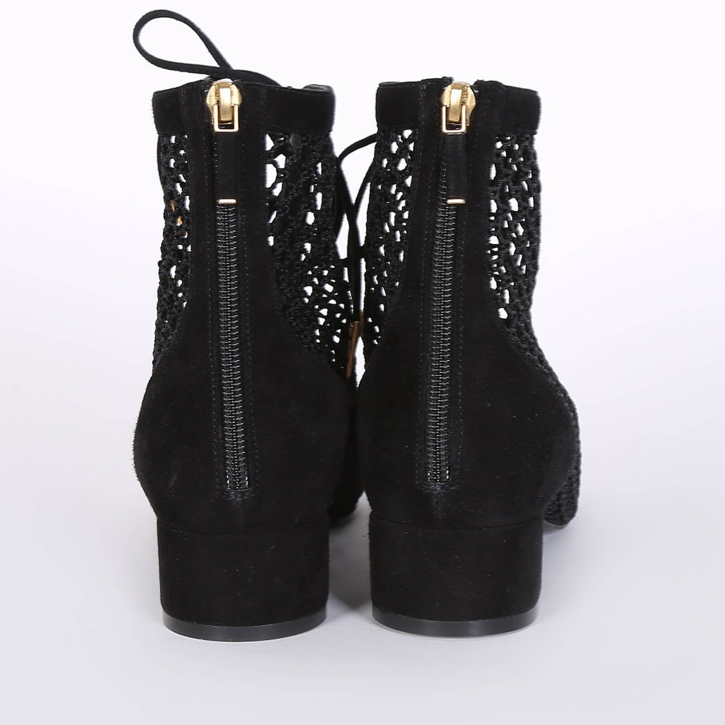Black Nets Lace Up Summer Booties Block Heel Ankle Boots