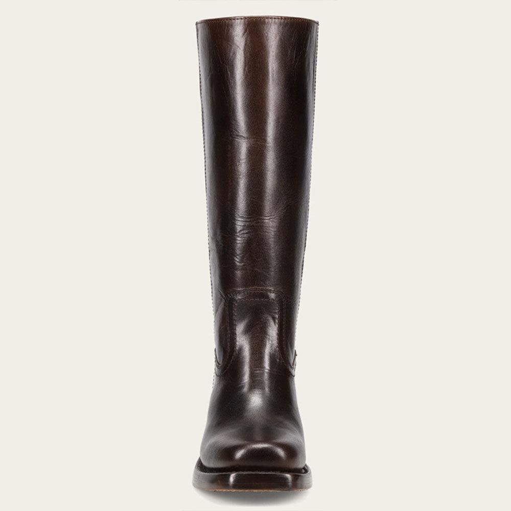 Brown Vegan Leather Pull-On Square Toe Mid Calf Boots with Block Heel