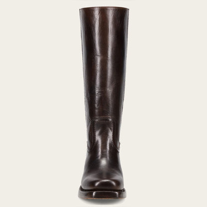Brown Vegan Leather Pull-On Square Toe Mid Calf Boots with Block Heel