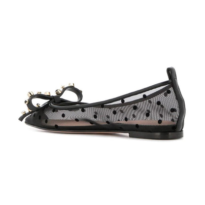 Black Mesh Polka Dots Bow Stud Comfortable Flats