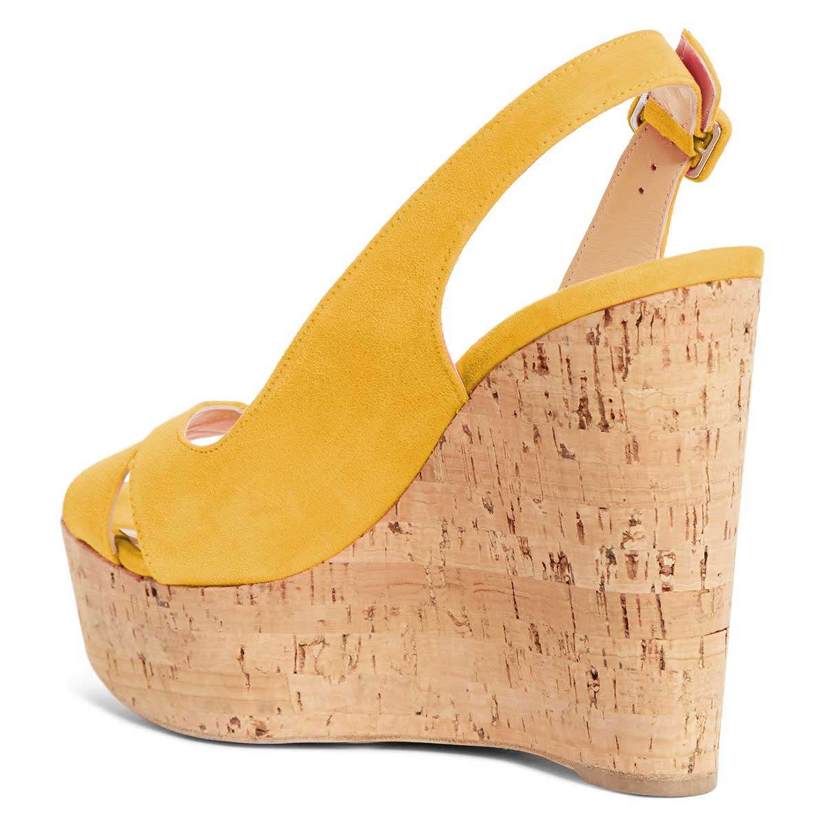 Yellow Vegan Suede Platform Wedge Heels Slingback Sandals