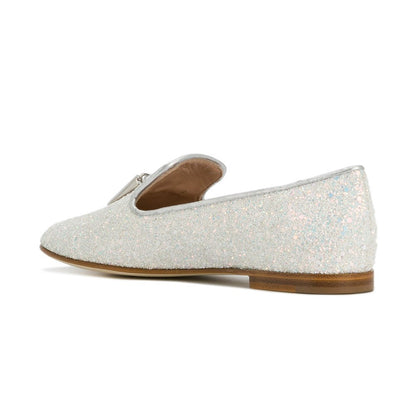 White Round Toe Comfortable Flats Glitter Loafers for Women