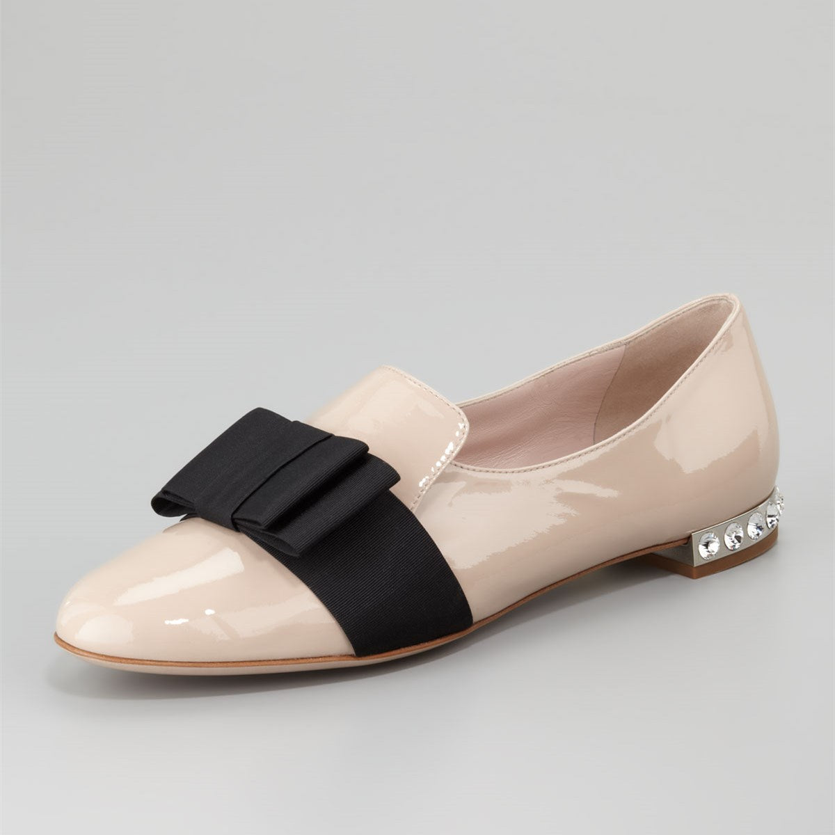 Nude Bow Patent Leather Flats Loafer Shoes for Women