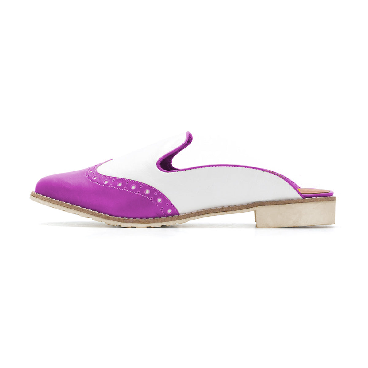 FSJ Purple and White Round Toe Low Heel Mule Loafers