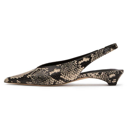 Women's Classic Python Embossed Pointed Toe Low Heel Slingback Pumps