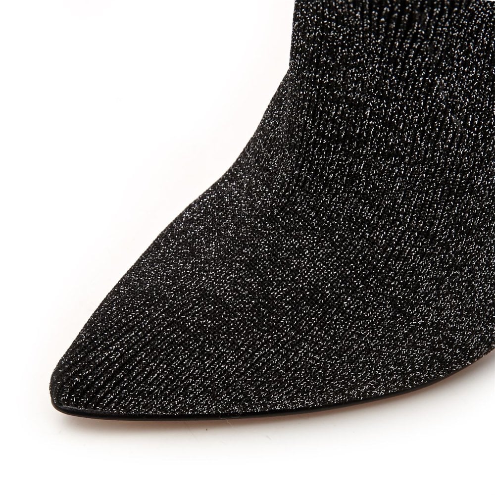 Black Fabric Stiletto Heels Long Boots Fashion Knee High Boots