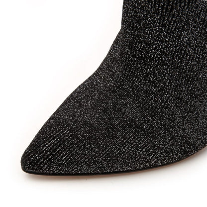 Black Fabric Stiletto Heels Long Boots Fashion Knee High Boots