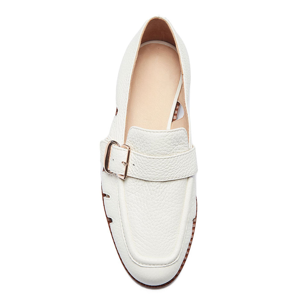 FSJ White Buckle Strap Cut Out Flats Business Casual Shoes for Women