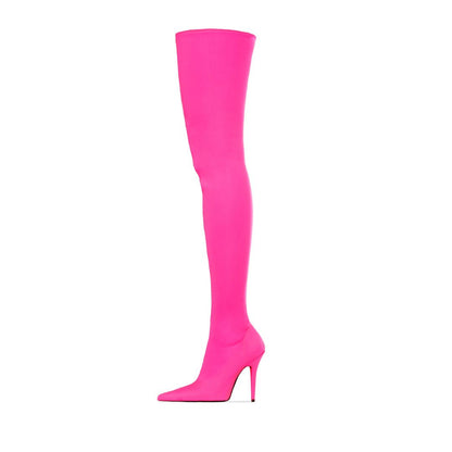 Women's Y2K Hot Pink Stiletto Heel Thigh-High Stretch Boots