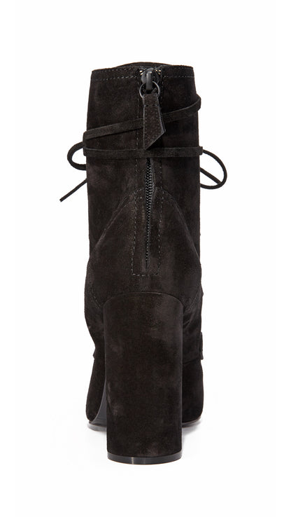 Black Lace Up Booties Chunky Heel Women's Closed Toe Ankle Boots