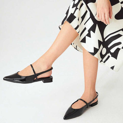 Stylish Black Pointy Toe Women's Dress Flats with Slingback Strap