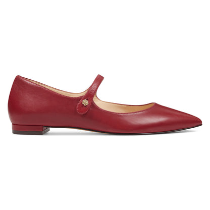 Maroon Mary Jane Shoes Flower Buckle Pointed Toe Flats