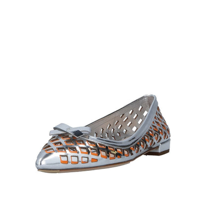 Silver and Orange Hollow Out Pointy Toe Flats with Bow