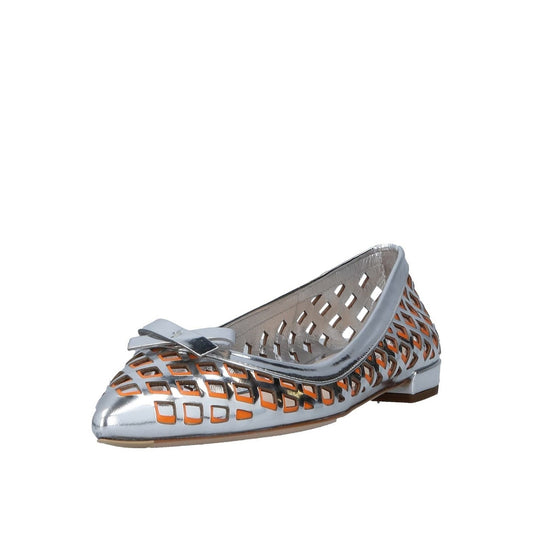 Silver and Orange Hollow Out Pointy Toe Flats with Bow
