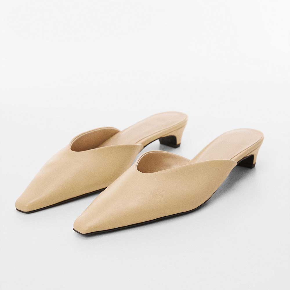 Beige Snip Toe Cone Heel Slip On Mules for Women