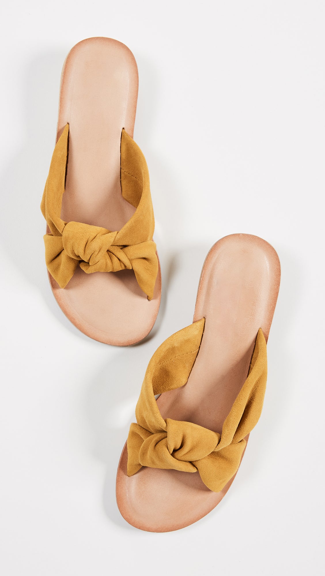 Casual Mustard Vegan Suede Open-Toe Knotted Flats Slide Sandals