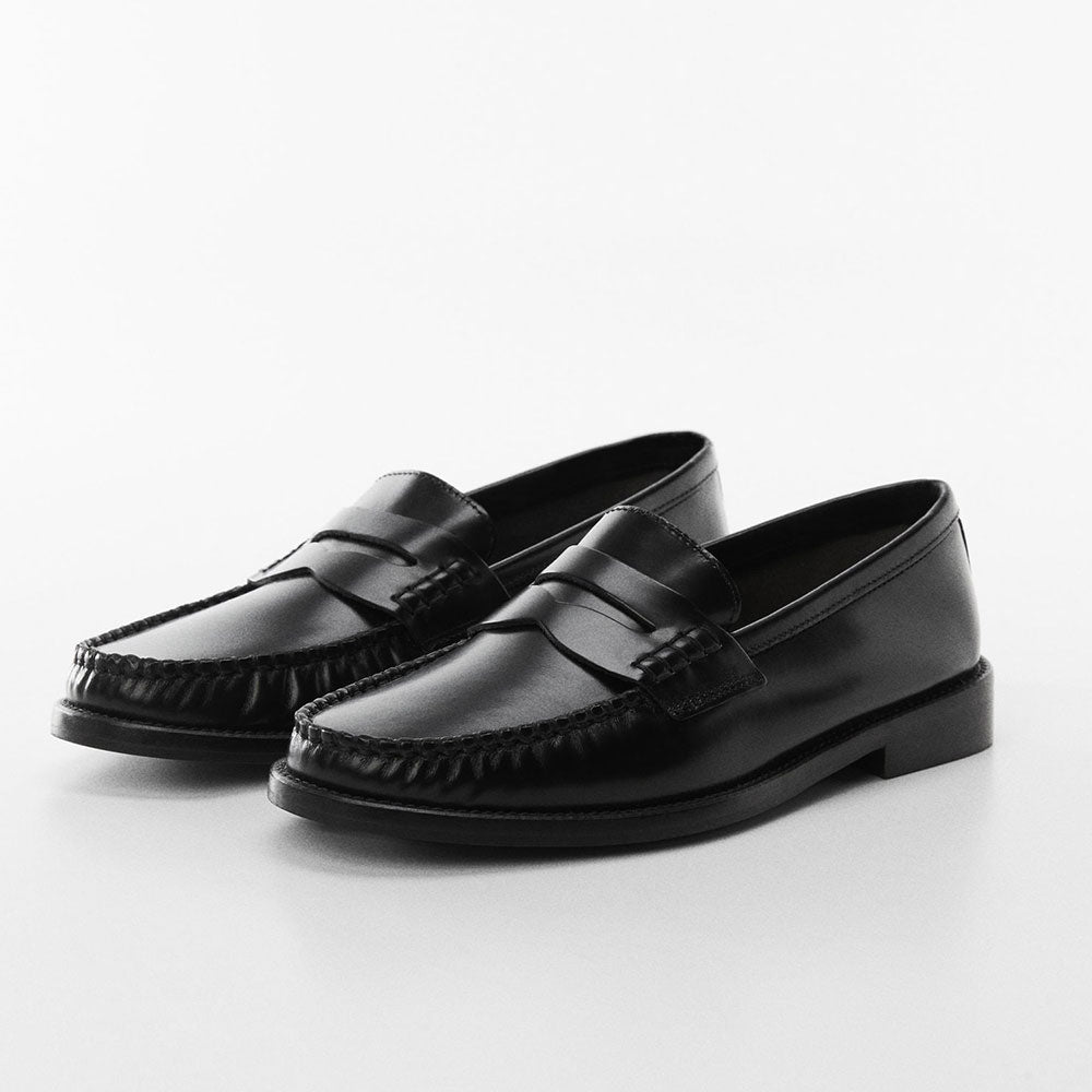 Black Vegan Leather Round Toe Flat Slip-On Formal Loafers