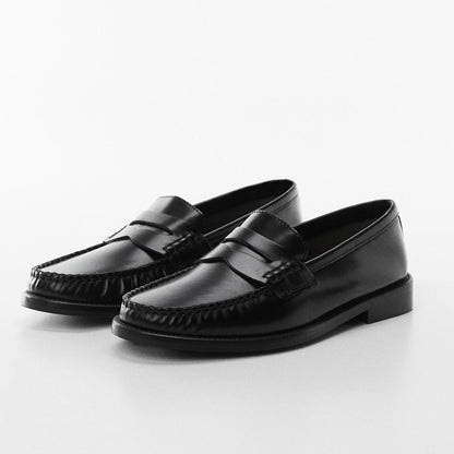 Black Vegan Leather Round Toe Flat Slip-On Formal Loafers