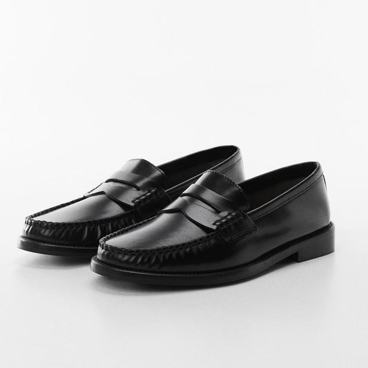 Black Vegan Leather Round Toe Flat Slip-On Formal Loafers