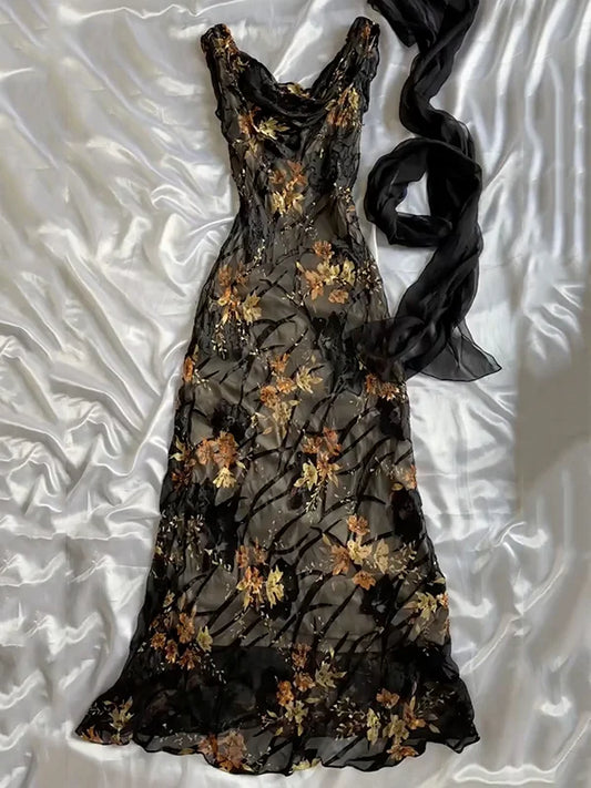 Vintage Applique Chiffon Prom Dress Sheath Evening Dress Long Formal Dress TP4693