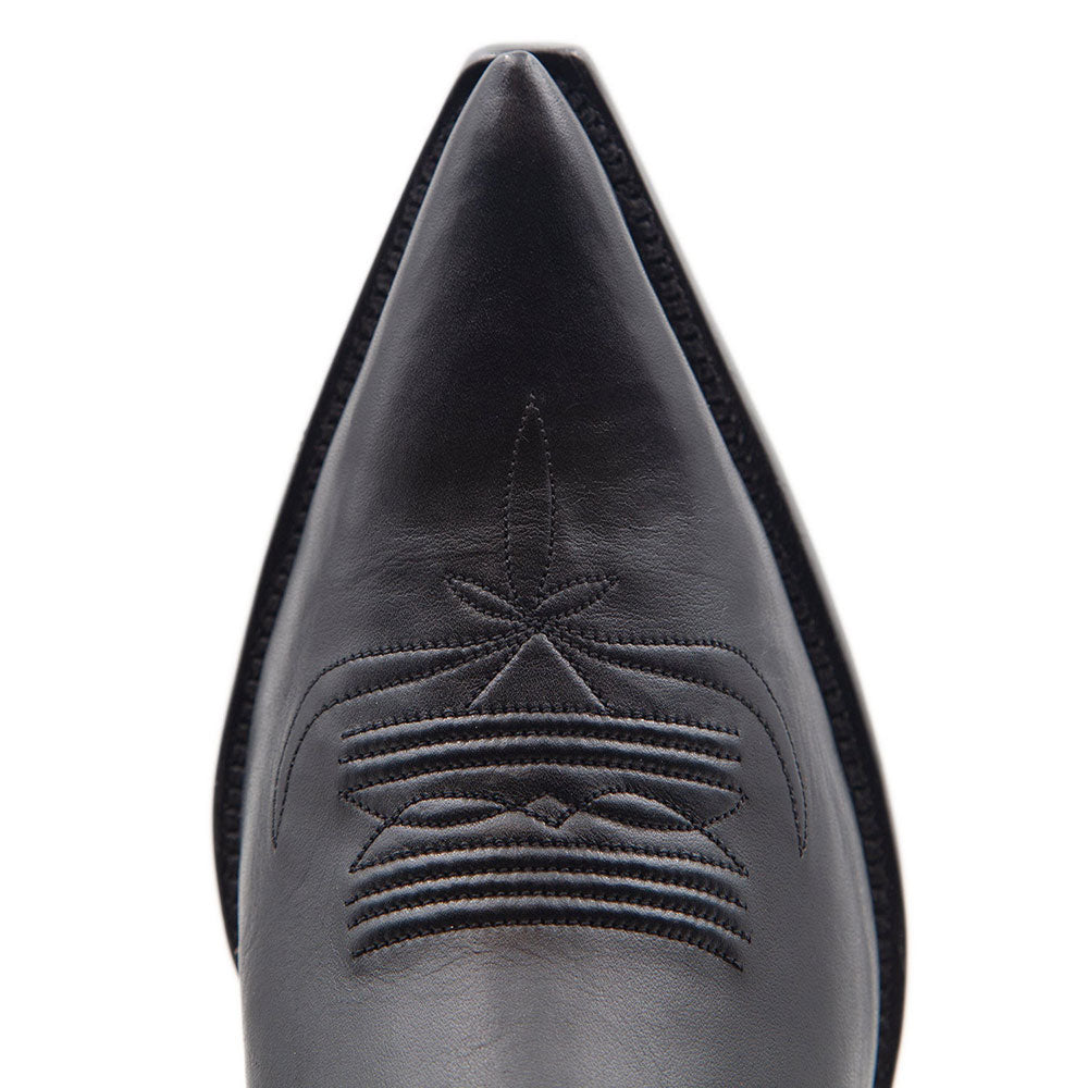 Black Pointy Toe Block Heel Vintage Stitching Western Knee High Boots