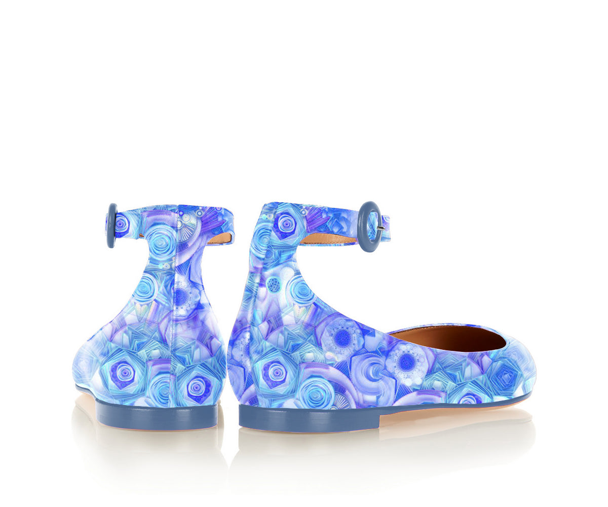 FSJ Blue Printed Ankle Strap Pointed Toe Flats for Women