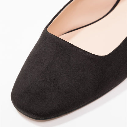 Black Slingback Shoes Round Toe Comfortable Flats with Rhinestone