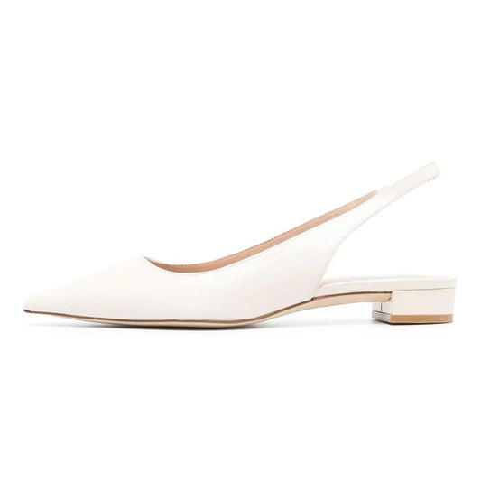 White Closed Pointed Toe Chunky Low Heel Casual Slingback Mules