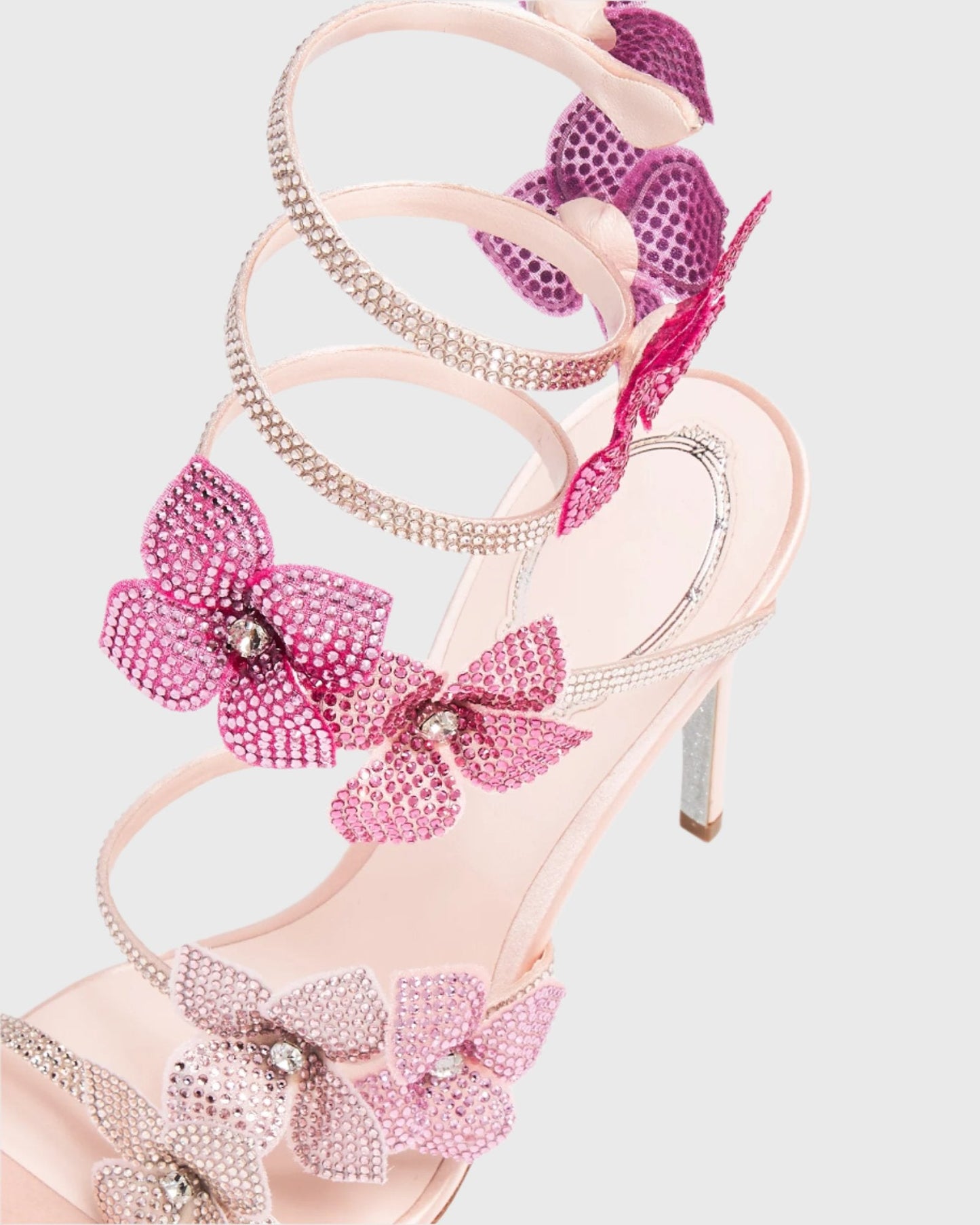 Elisa Flower Embellished Snake Sandals In Pink