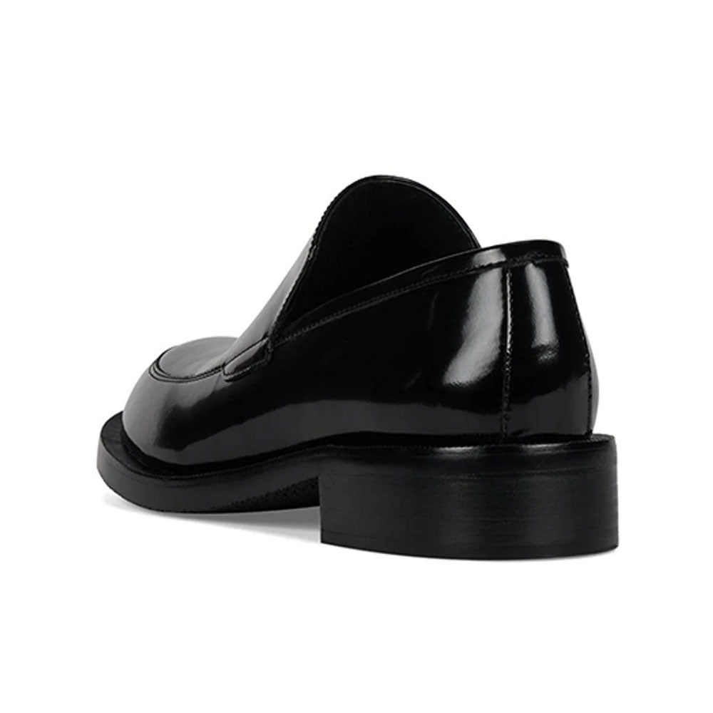 Vegan Leather Round Toe Chunky Heel Black Penny Loafers Women
