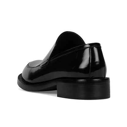 Vegan Leather Round Toe Chunky Heel Black Penny Loafers Women