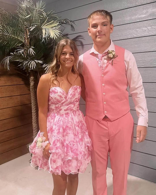 Cute Floral Print Short Birthday Gown Open Backs Cocktail Dresses