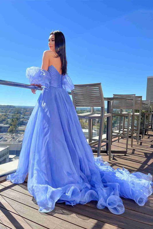 Lavender Organza A-Line Evening Prom Dress