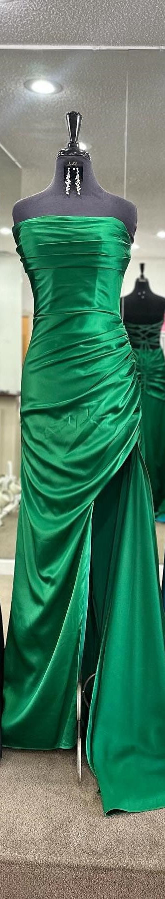 Mermaid Ruched Red Senior Prom Dress With Slit Strapless