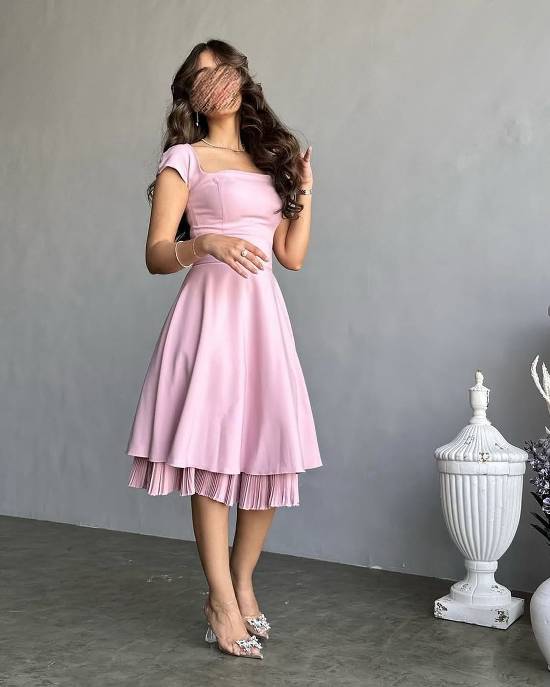 Pink Knee Length Dresses Party Evening Gowns A-line Midi Prom Gowns