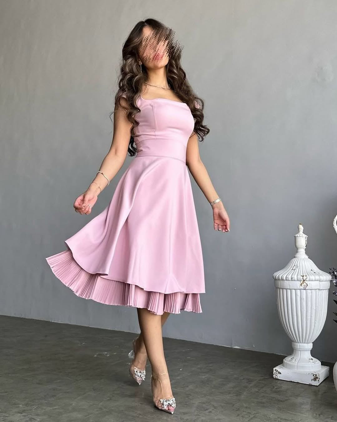 Pink Knee Length Dresses Party Evening Gowns A-line Midi Prom Gowns