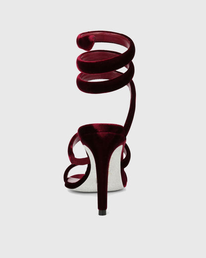 lisa Velvet Snake Sandals In Red