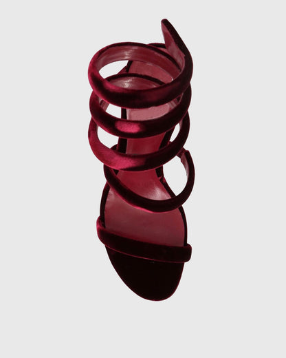 lisa Velvet Snake Sandals In Red