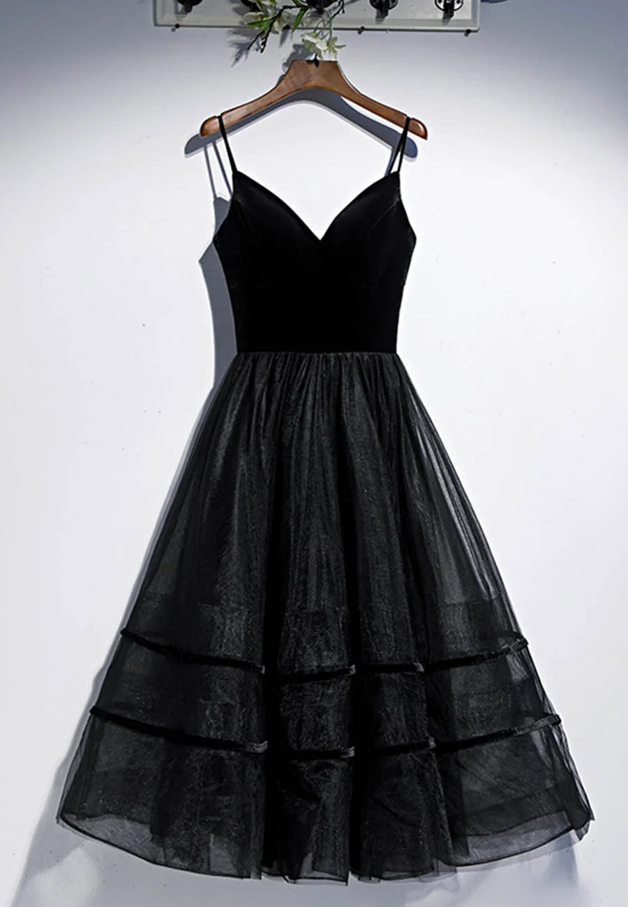 Black Velvet Tulle Short Prom Dresses, A-Line Party Dresses TP748